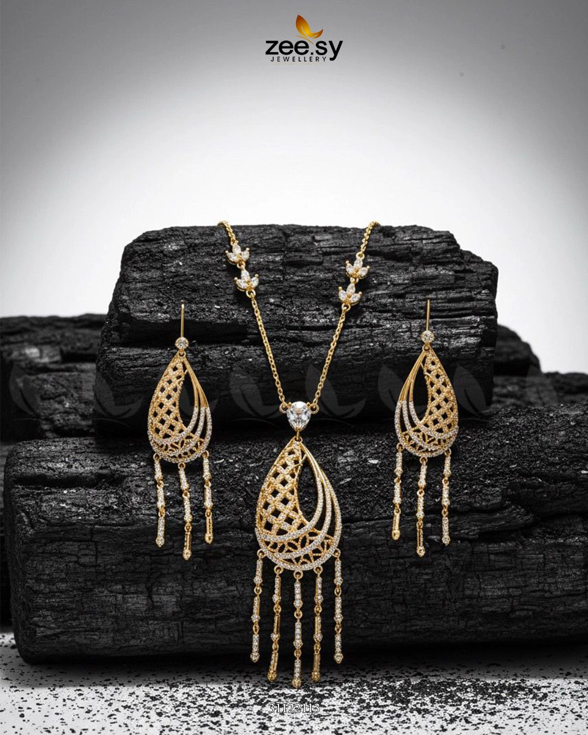 Cascade Dangle Necklace Set Golden - Zeesy Jewellery