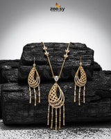 Cascade Dangle Necklace Set Golden - Zeesy Jewellery