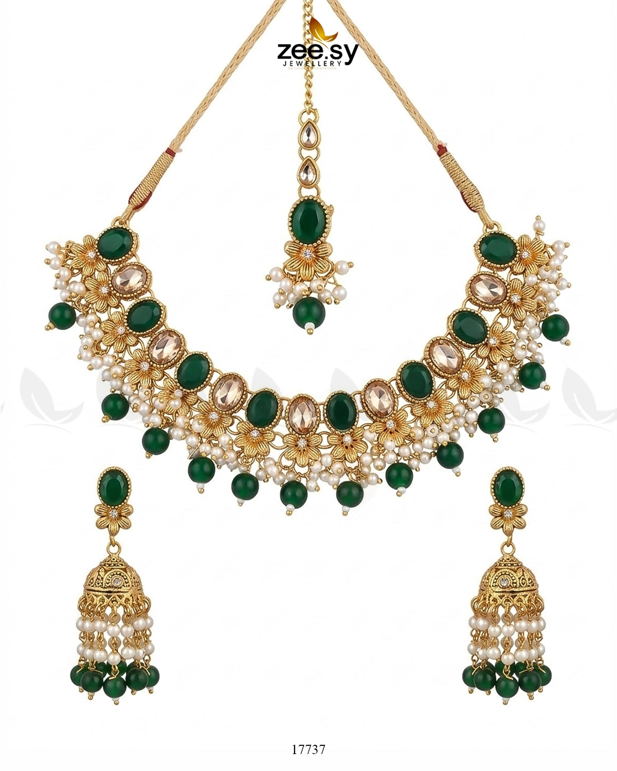 Celosia Necklace Golden Green Necklace Sets - Zeesy Jewellery Pakistan | Premium Artificial & Imitation Jewellery