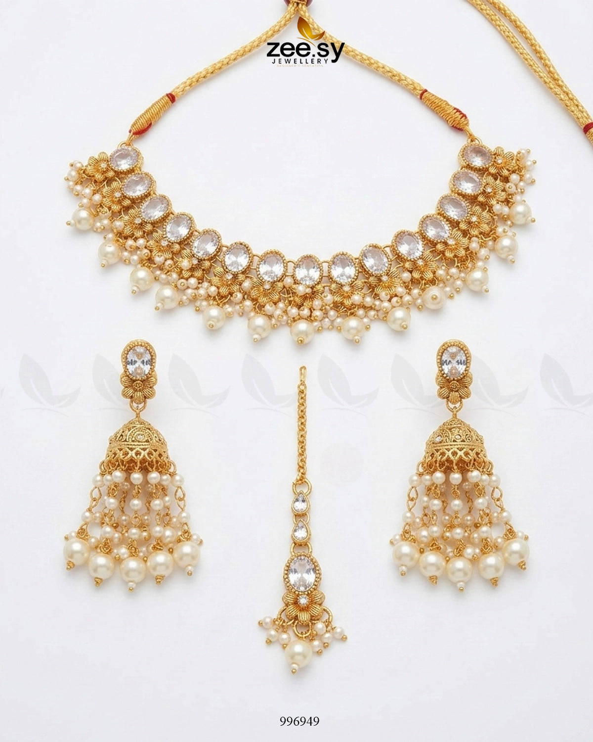 Celosia Necklace Golden white Necklace Sets - Zeesy Jewellery Pakistan | Premium Artificial & Imitation Jewellery