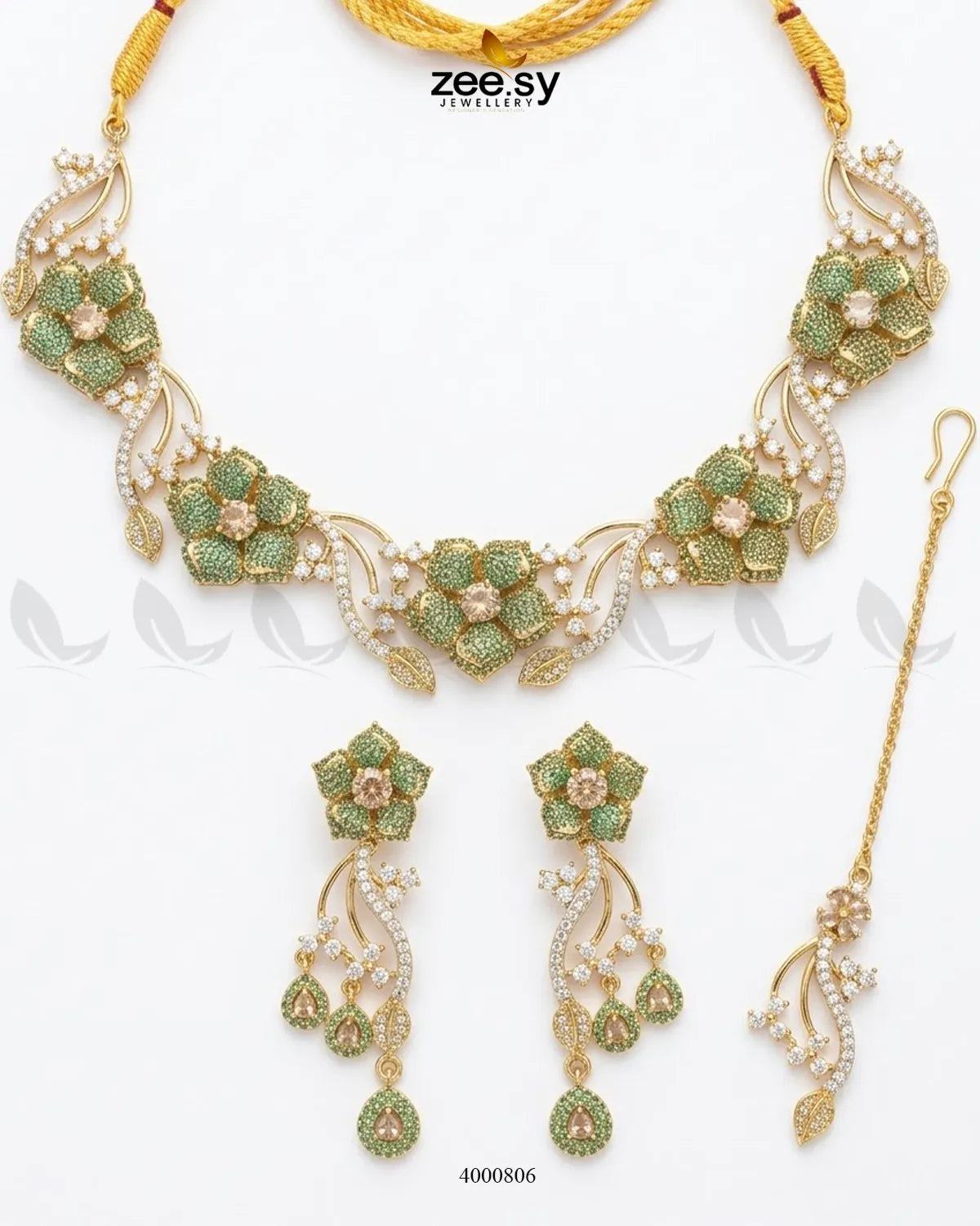 Cerise Floral Zircon Necklace Set - Antique Necklace Sets - Zeesy Jewellery Pakistan | Premium Artificial & Imitation Jewellery