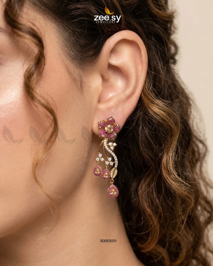 Cerise Floral Zircon Necklace Set - Antique