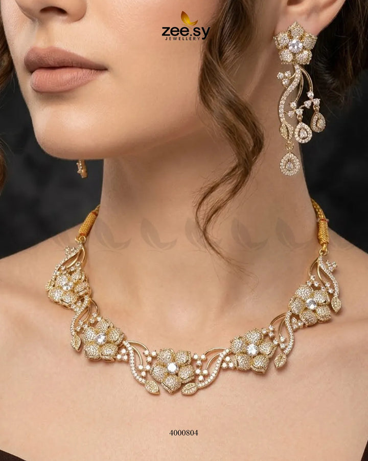 Cerise Floral Zircon Necklace Set