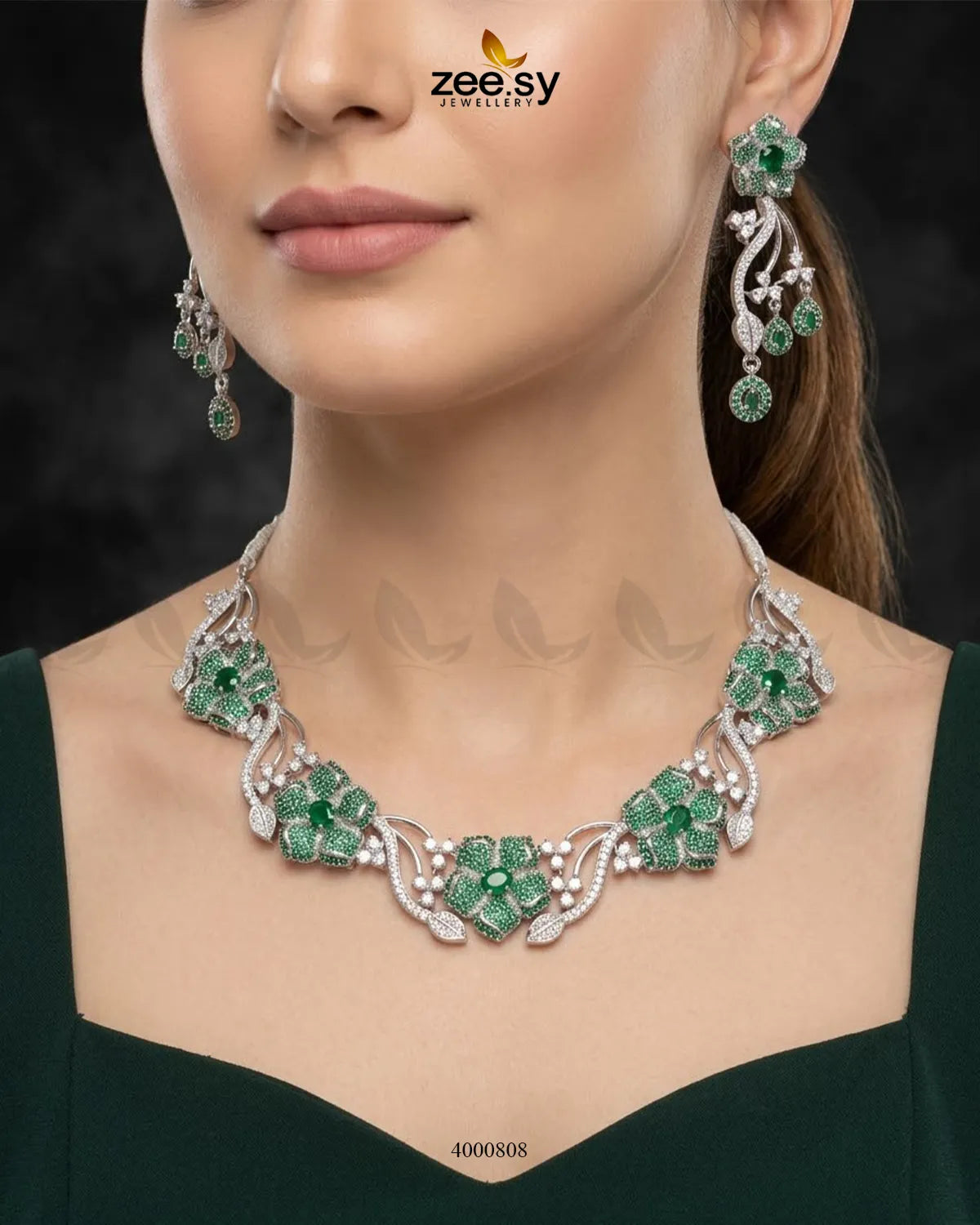 Cerise Floral Zircon Necklace Set