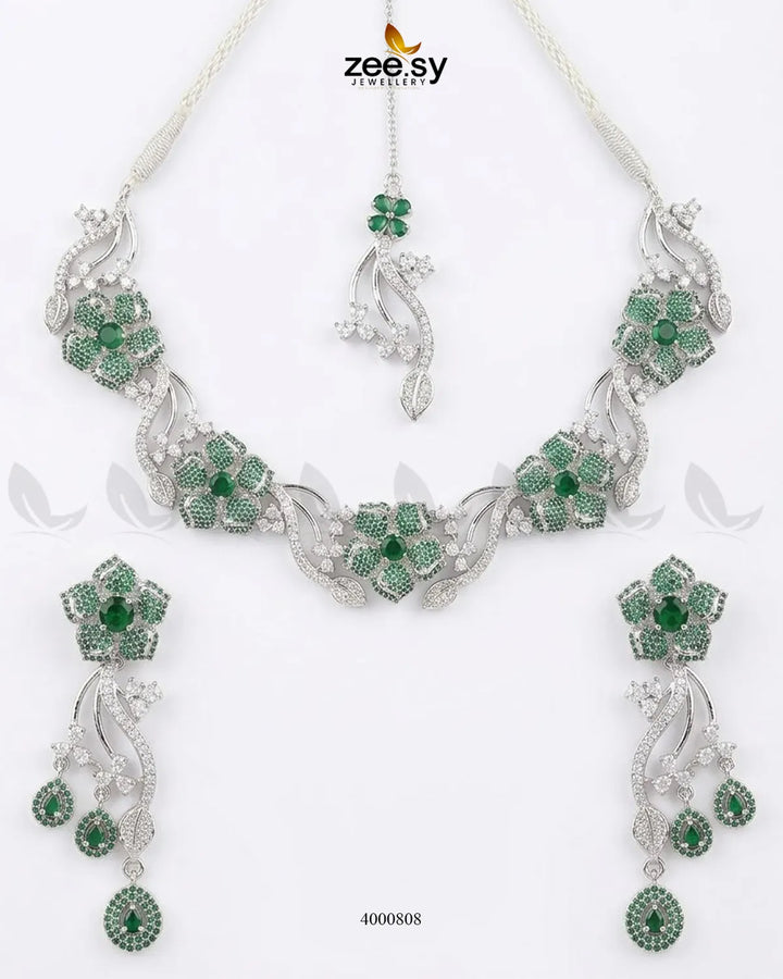Cerise Floral Zircon Necklace Set