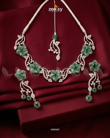 Cerise Floral Zircon Necklace Set
