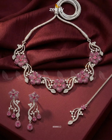 Cerise Floral Zircon Necklace Set