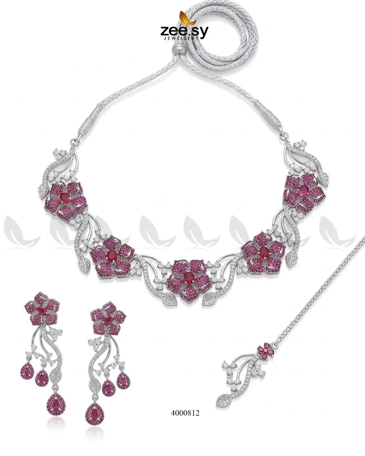 Cerise Floral Zircon Necklace Set