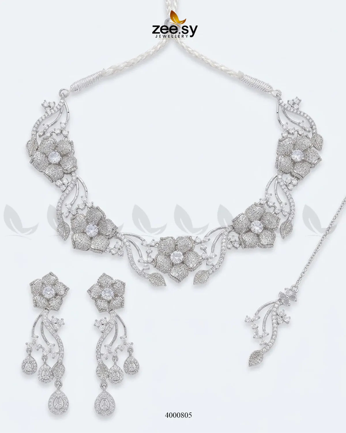 Cerise Floral Zircon Necklace Set Necklace Sets - Zeesy Jewellery Pakistan | Premium Artificial & Imitation Jewellery