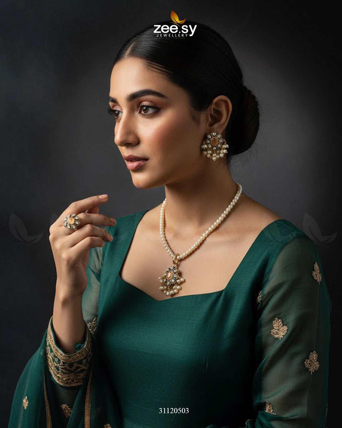 Meenakari Floral Pearl Necklace Set - Zeesy Jewellery