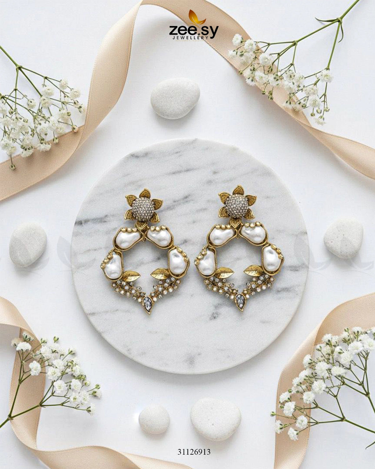 Antique Turkish Baroque Pearl Earrings Champagne - Zeesy Jewellery