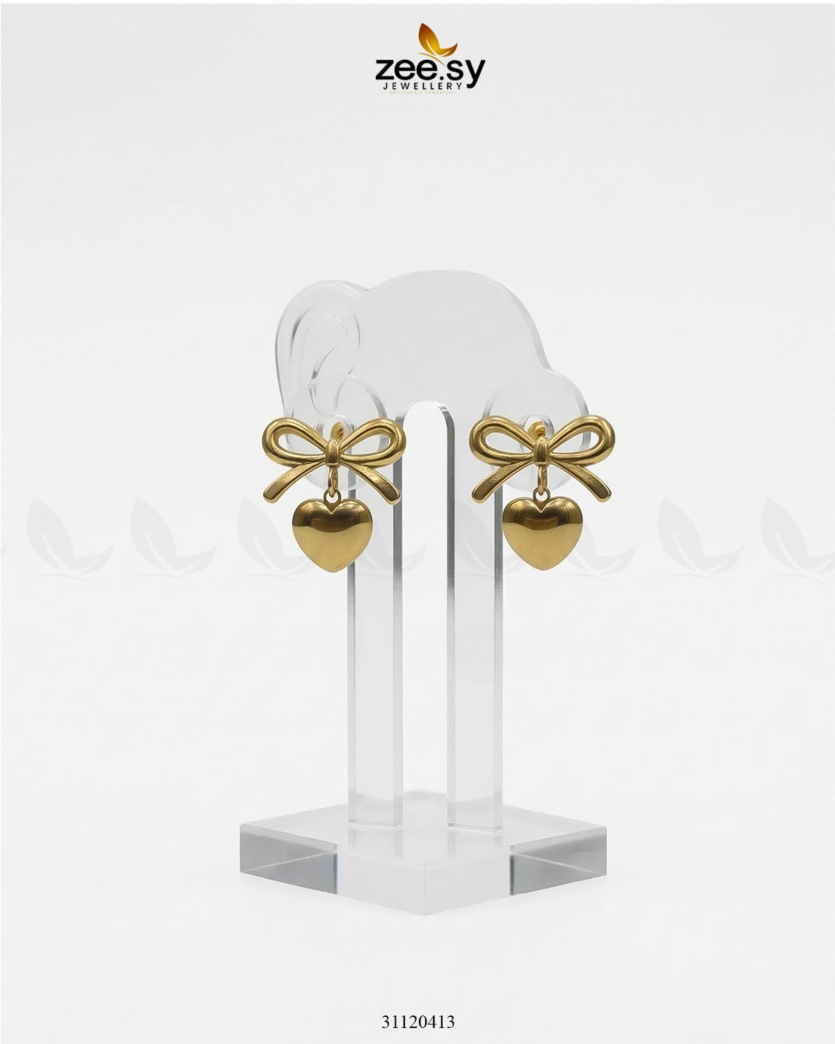 Charming Puffed Heart Bow Drops Earrings - Zeesy Jewellery Pakistan | Premium Artificial & Imitation Jewellery