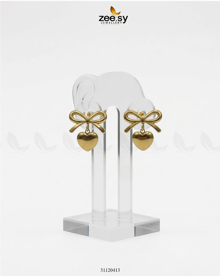 Charming Puffed Heart Bow Drops Earrings - Zeesy Jewellery Pakistan | Premium Artificial & Imitation Jewellery