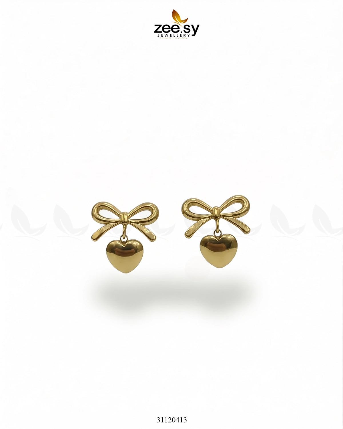 Charming Puffed Heart Bow Drops Earrings - Zeesy Jewellery Pakistan | Premium Artificial & Imitation Jewellery