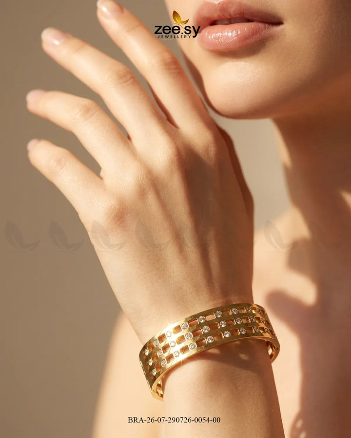 Checkered Cutout Zirconia Cuff Bracelet