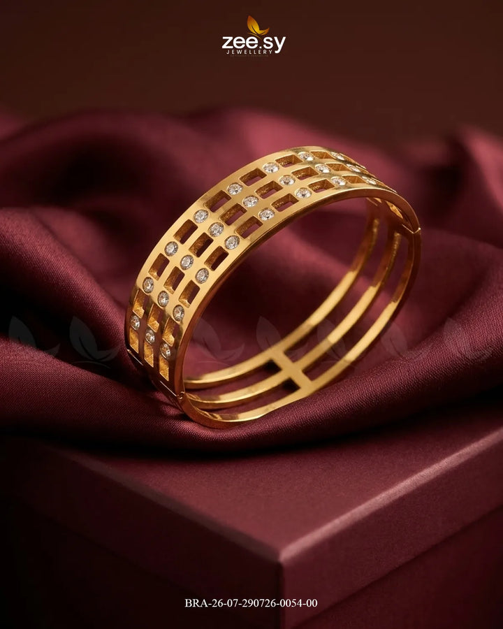 Checkered Cutout Zirconia Cuff Bracelet