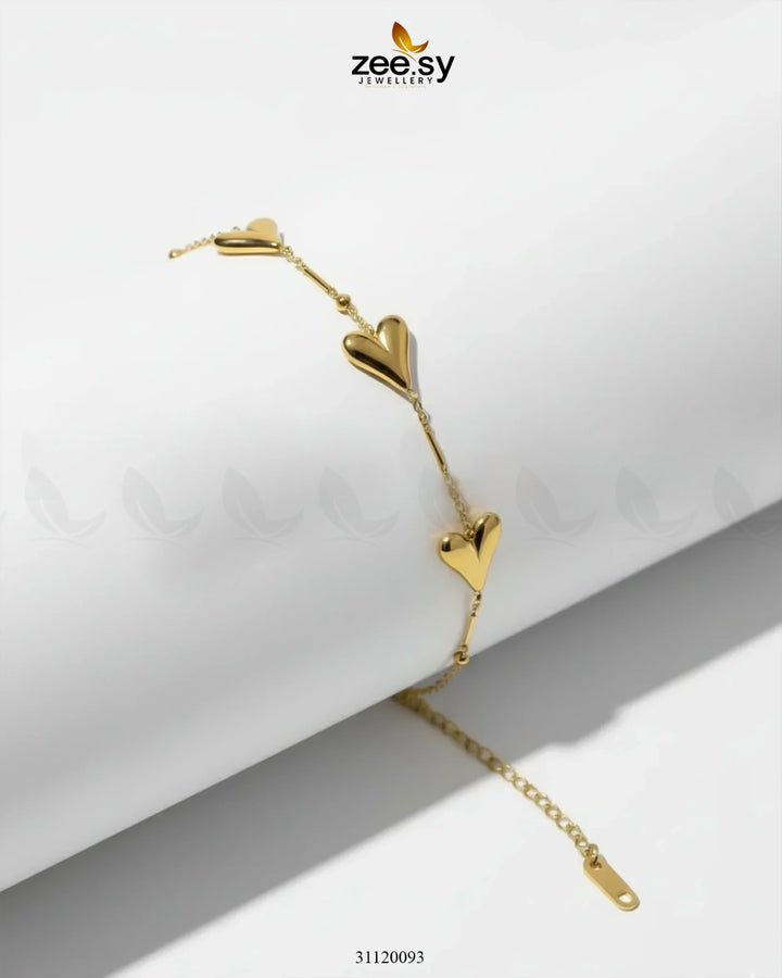 Chic Gold Three Hearts Bracelet Bracelet - Zeesy Jewellery Pakistan | Premium Artificial & Imitation Jewellery