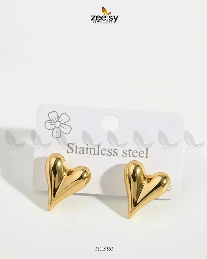 Chic Golden Plated Puffed Heart Stud Earrings Earrings - Zeesy Jewellery Pakistan | Premium Artificial & Imitation Jewellery
