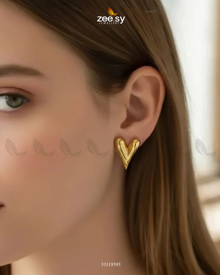 Chic Golden Plated Puffed Heart Stud Earrings Earrings - Zeesy Jewellery Pakistan | Premium Artificial & Imitation Jewellery