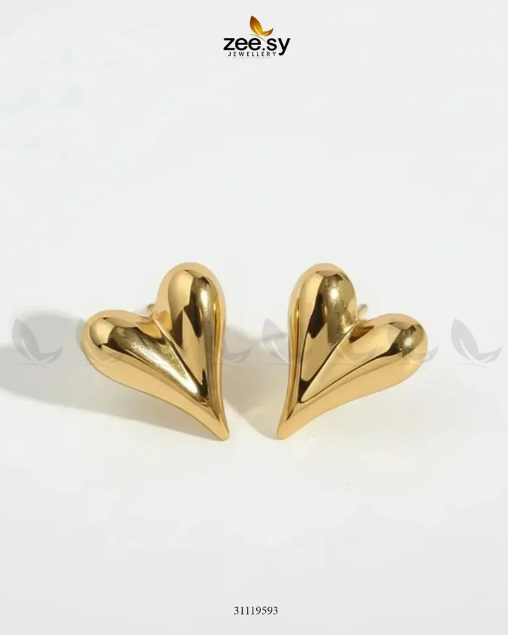 Chic Golden Plated Puffed Heart Stud Earrings Earrings - Zeesy Jewellery Pakistan | Premium Artificial & Imitation Jewellery