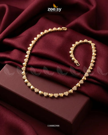 Chic Paved Heart Link Chain Golden chains - Zeesy Jewellery Pakistan | Premium Artificial & Imitation Jewellery