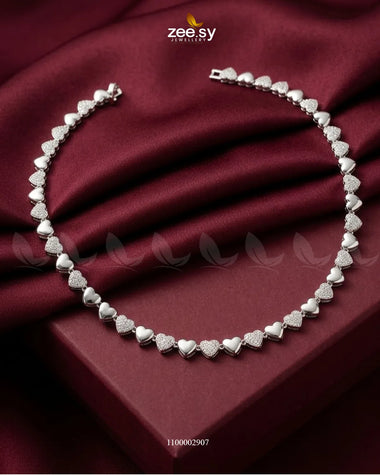 Chic Paved Heart Link Chain Silver chains - Zeesy Jewellery Pakistan | Premium Artificial & Imitation Jewellery