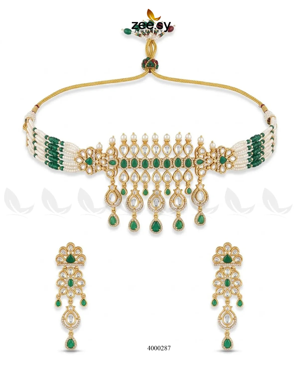 RHS09 Classic Teardrop Choker Set necklace with matching teardrop earrings, gold finish