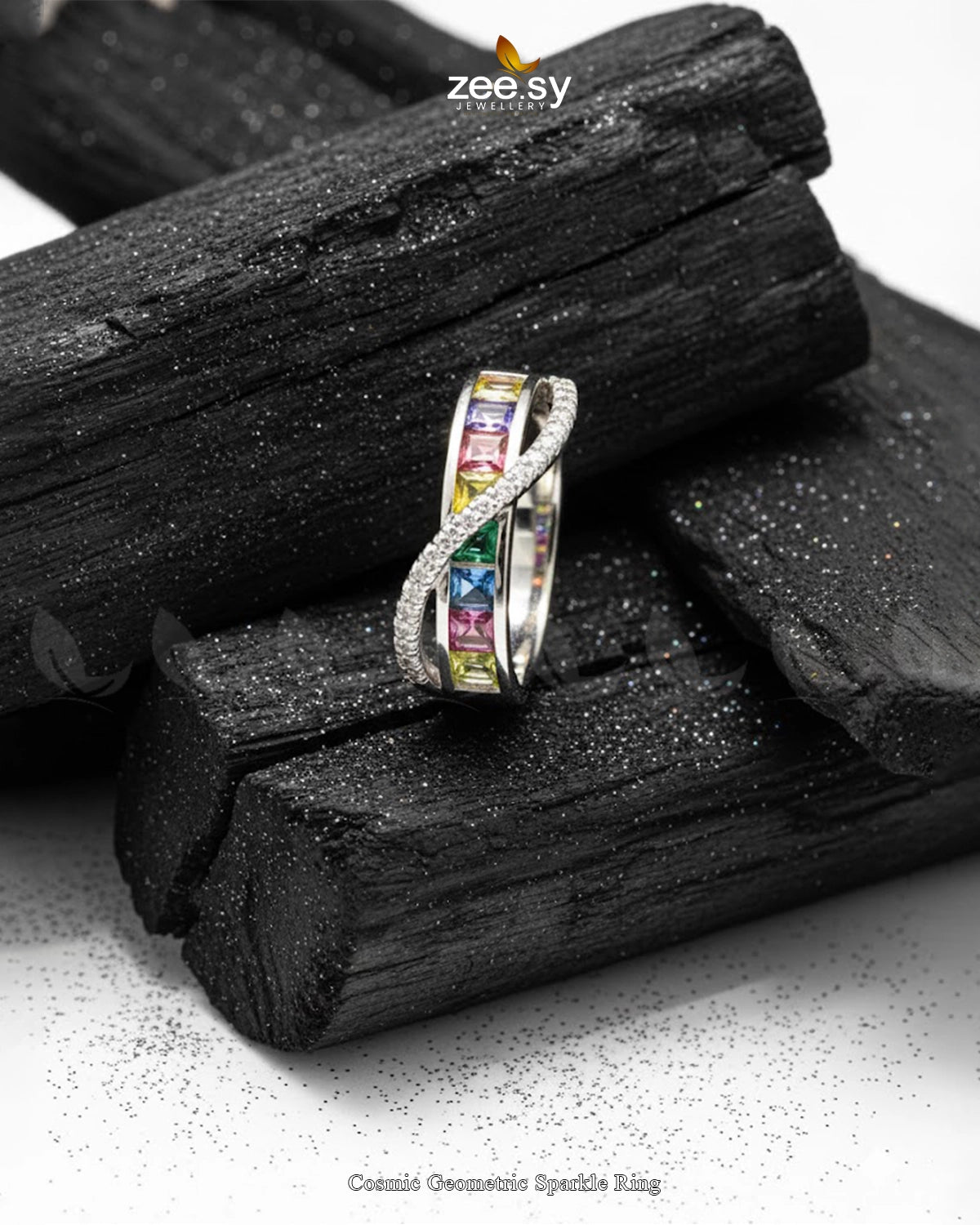 Cosmic Geometric Sparkle Ring - Zeesy Jewellery