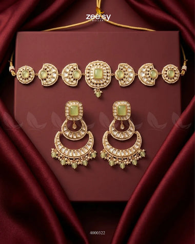 Crescent Crimson Stone Necklace Set