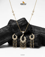 Crescent Tassel Drop Necklace Set Golden - Zeesy Jewellery