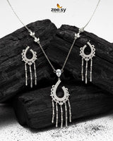 Crescent Tassel Drop Necklace Set Silver - Zeesy Jewellery