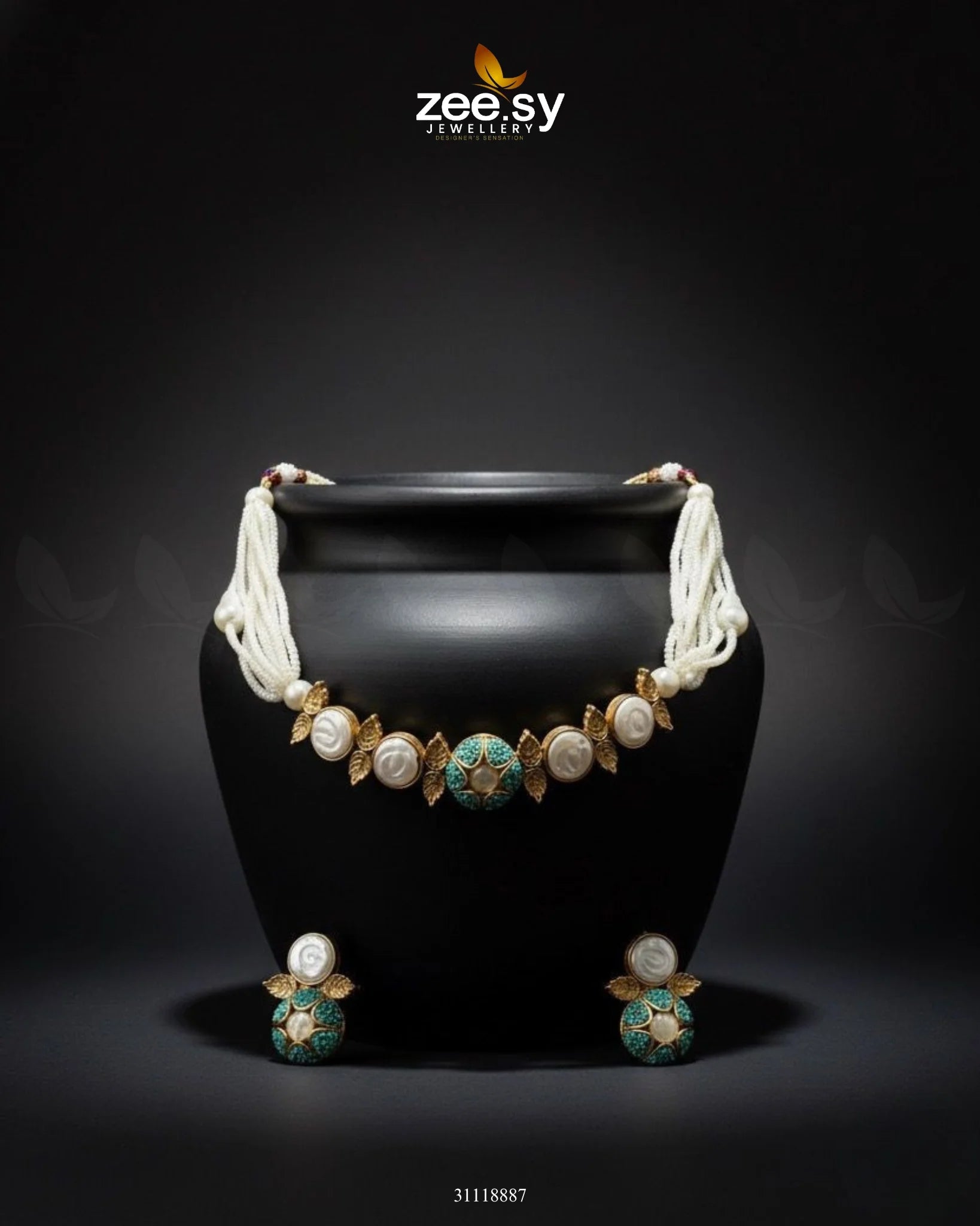 Crest Choker Necklace Set Feroza - Zeesy Jewellery