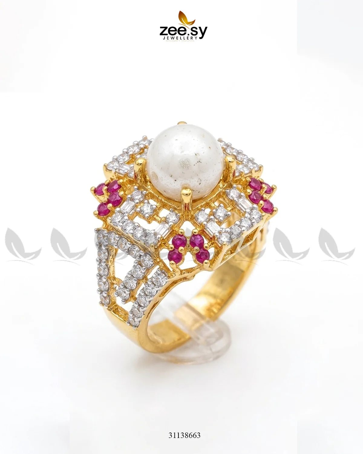 Crimson Frame Pearl Ring Finger Ring - Zeesy Jewellery Pakistan | Premium Artificial & Imitation Jewellery