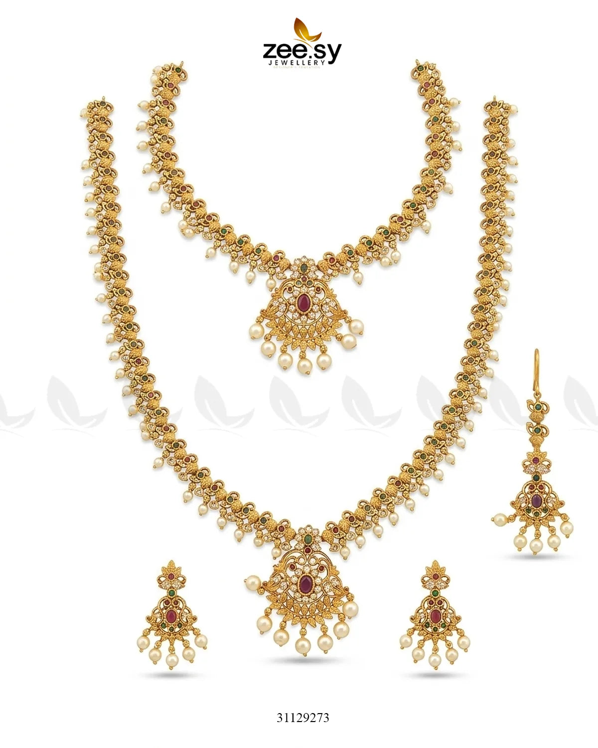 Crimson Gems Stone Malla Set Malla Necklace - Zeesy Jewellery Pakistan | Premium Artificial & Imitation Jewellery