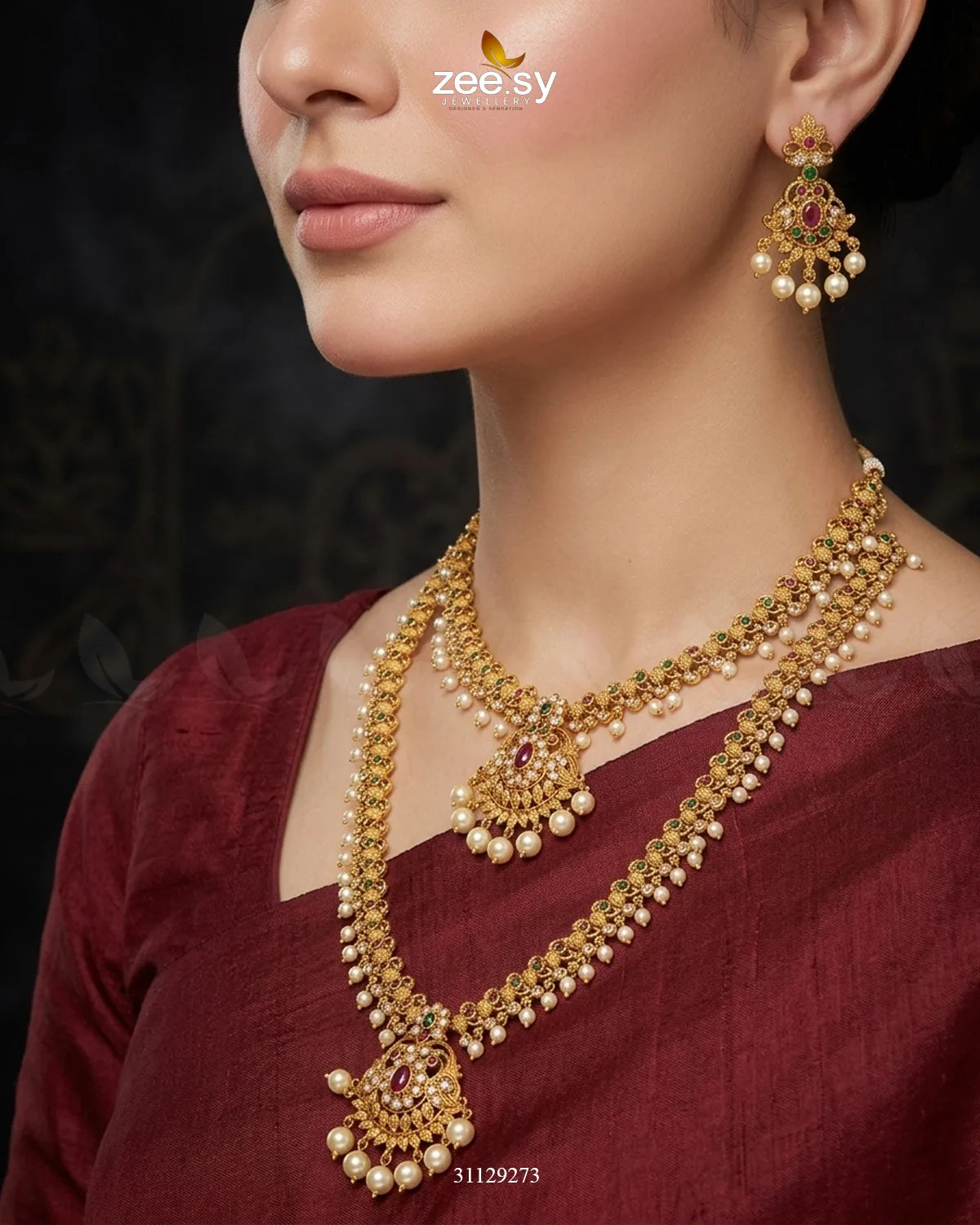 Crimson Gems Stone Malla Set Malla Necklace - Zeesy Jewellery Pakistan | Premium Artificial & Imitation Jewellery