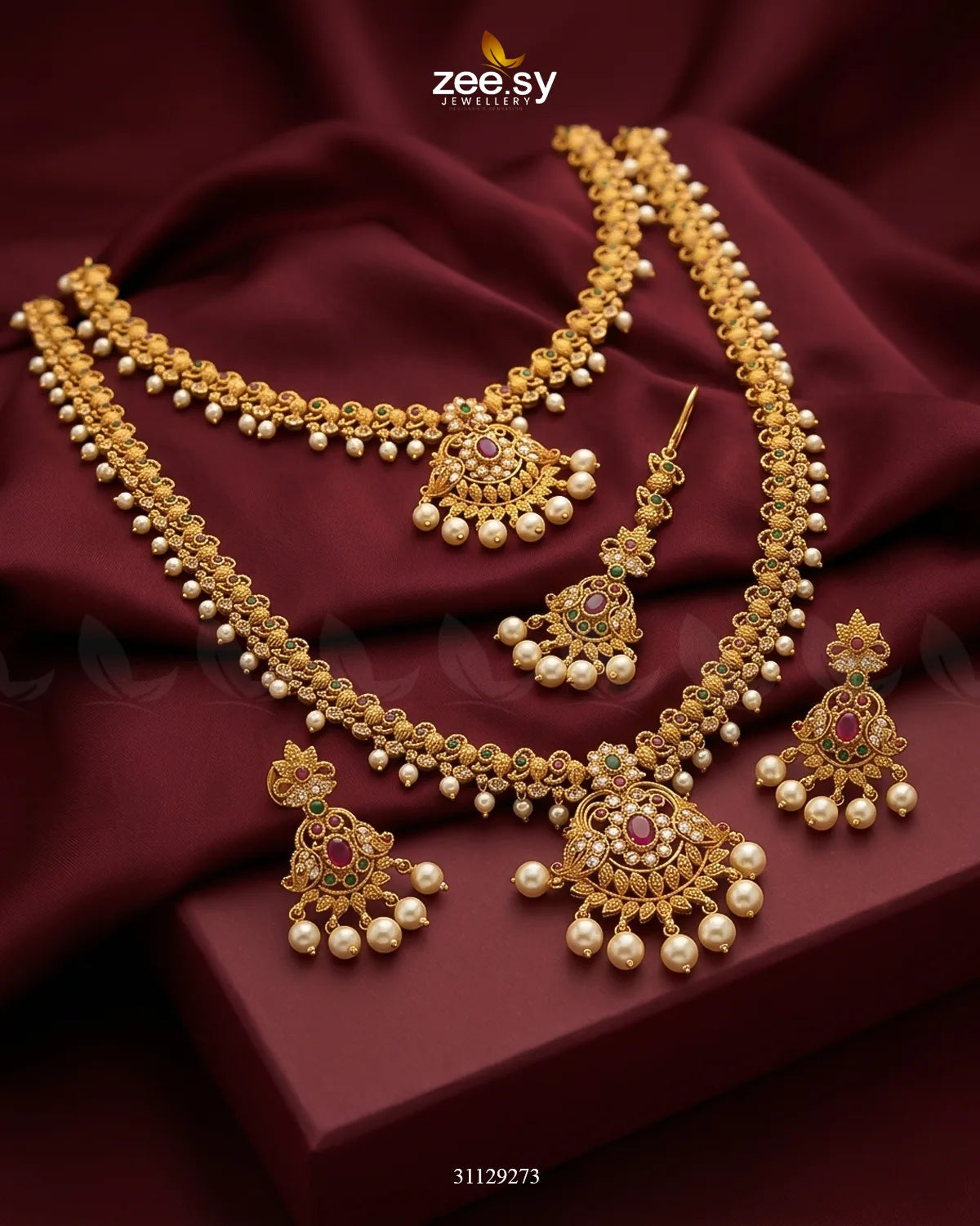 Crimson Gems Stone Malla Set Malla Necklace - Zeesy Jewellery Pakistan | Premium Artificial & Imitation Jewellery