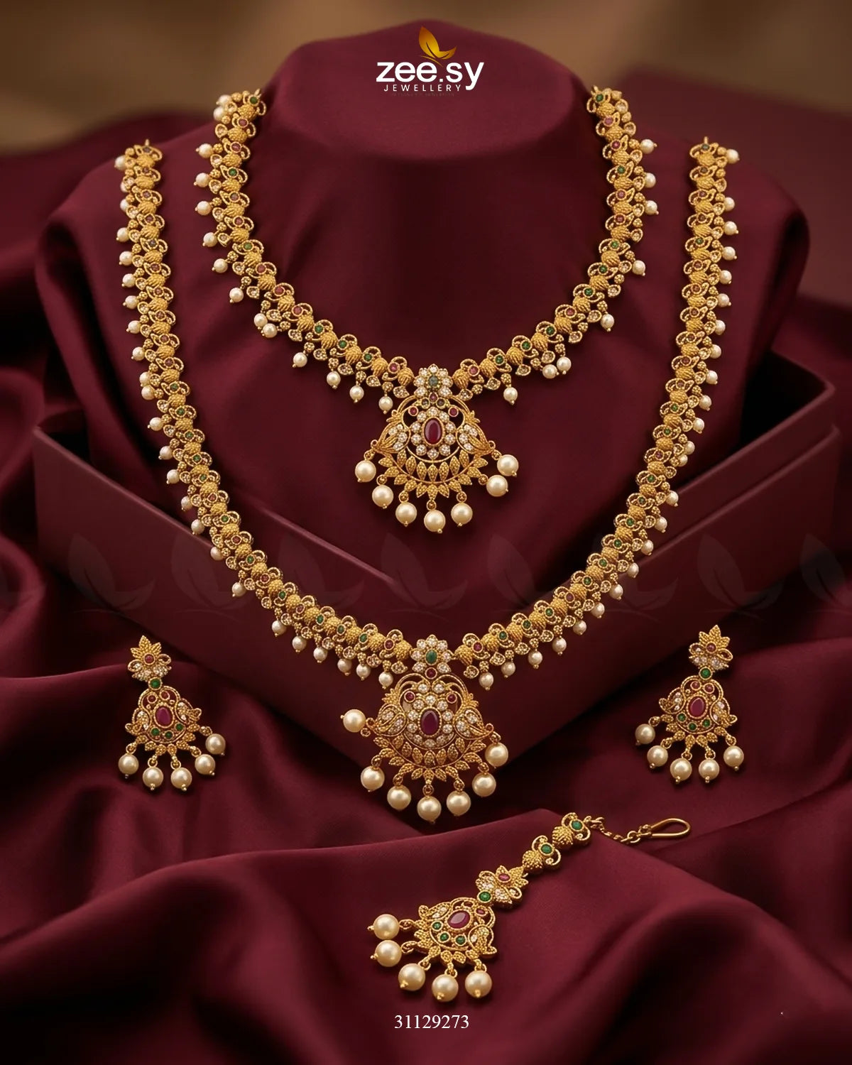 Crimson Gems Stone Malla Set Malla Necklace - Zeesy Jewellery Pakistan | Premium Artificial & Imitation Jewellery