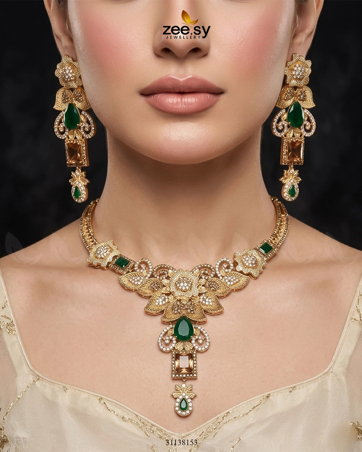 Crimson Gemstone Hasli Necklace Set Bridal Set - Zeesy Jewellery Pakistan | Premium Artificial & Imitation Jewellery