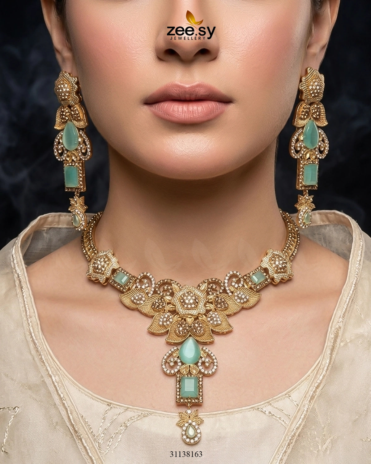 Crimson Gemstone Hasli Necklace Set Bridal Set - Zeesy Jewellery Pakistan | Premium Artificial & Imitation Jewellery