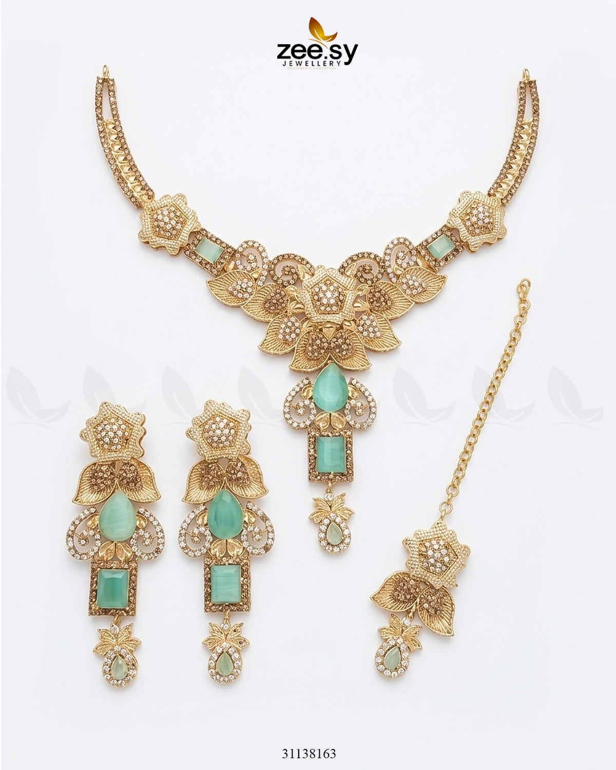Crimson Gemstone Hasli Necklace Set Bridal Set - Zeesy Jewellery Pakistan | Premium Artificial & Imitation Jewellery