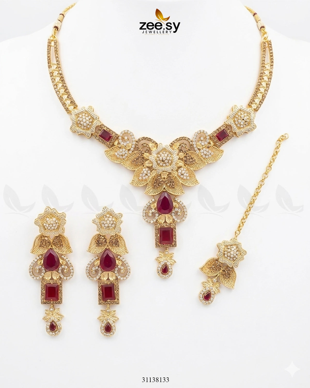 Crimson Gemstone Hasli Necklace Set Bridal Set - Zeesy Jewellery Pakistan | Premium Artificial & Imitation Jewellery