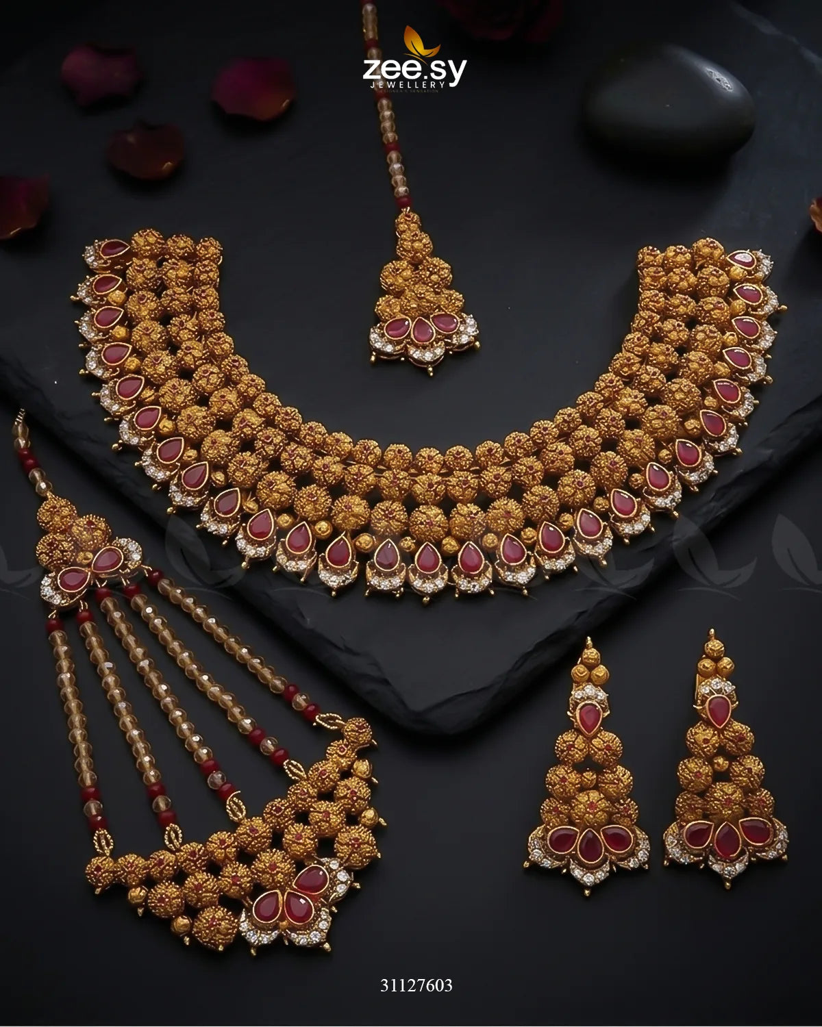 Crimson Ruby Zircon Bridal Set Bridal Set - Zeesy Jewellery Pakistan | Premium Artificial & Imitation Jewellery