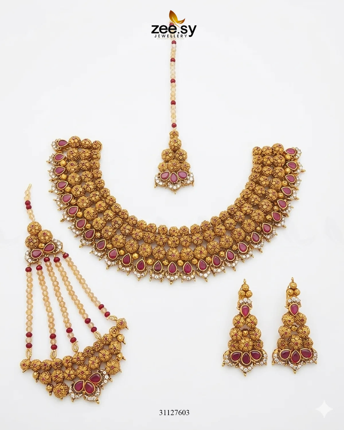 Crimson Ruby Zircon Bridal Set Bridal Set - Zeesy Jewellery Pakistan | Premium Artificial & Imitation Jewellery