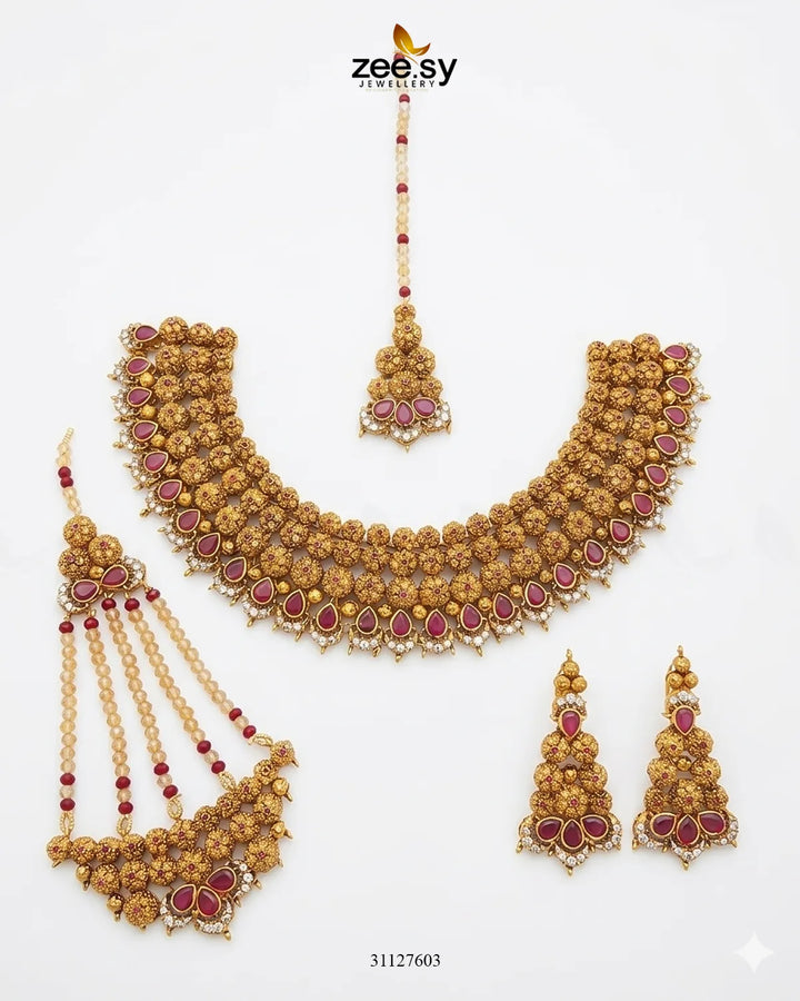 Crimson Ruby Zircon Bridal Set Bridal Set - Zeesy Jewellery Pakistan | Premium Artificial & Imitation Jewellery