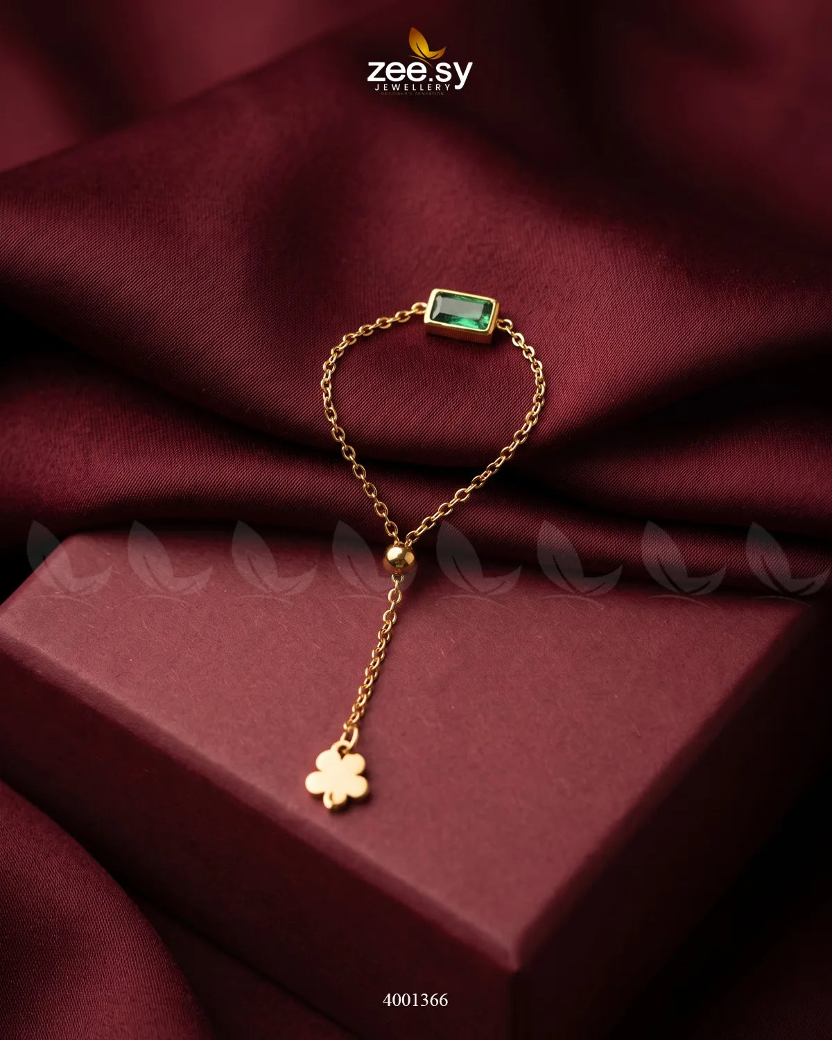 Crimson Stone Charm Ring Golden Green Finger Ring - Zeesy Jewellery Pakistan | Premium Artificial & Imitation Jewellery