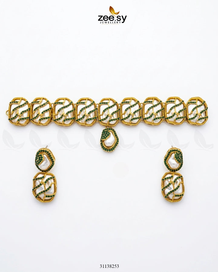 Crimson Wave Pearl Choker Set choker - Zeesy Jewellery Pakistan | Premium Artificial & Imitation Jewellery