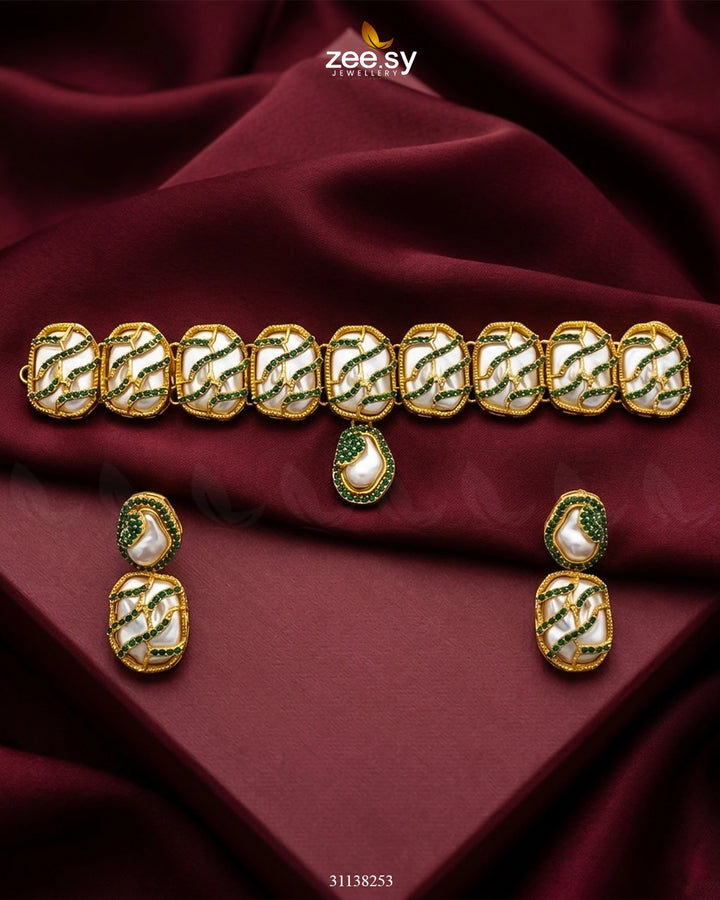 Crimson Wave Pearl Choker Set choker - Zeesy Jewellery Pakistan | Premium Artificial & Imitation Jewellery