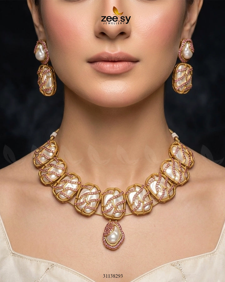 Crimson Wave Pearl Choker Set Mint Pink choker - Zeesy Jewellery Pakistan | Premium Artificial & Imitation Jewellery