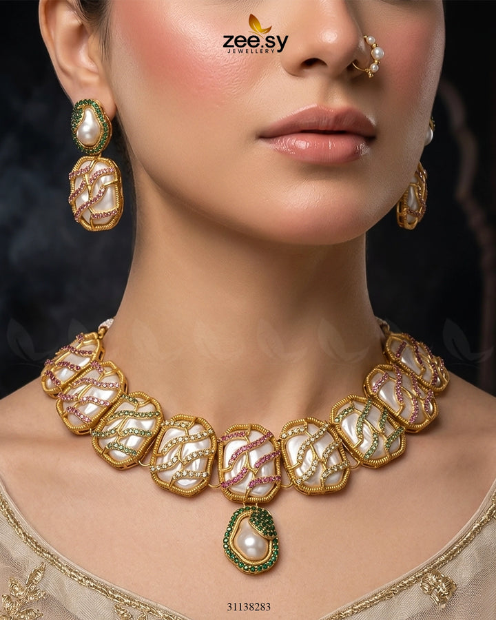Crimson Wave Pearl Choker Set Multi choker - Zeesy Jewellery Pakistan | Premium Artificial & Imitation Jewellery
