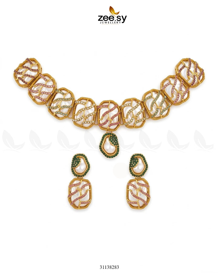 Crimson Wave Pearl Choker Set choker - Zeesy Jewellery Pakistan | Premium Artificial & Imitation Jewellery